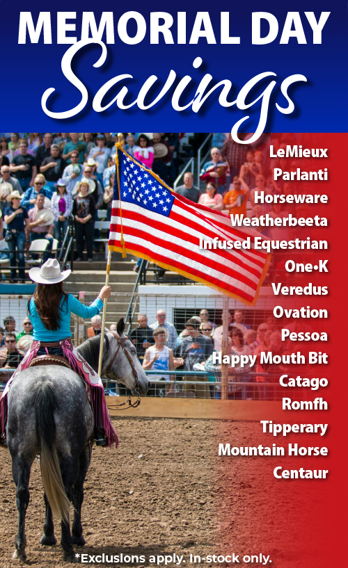 horse tack and equestrian apparel sale for Memorial Weekend at Marys Tack and Feed